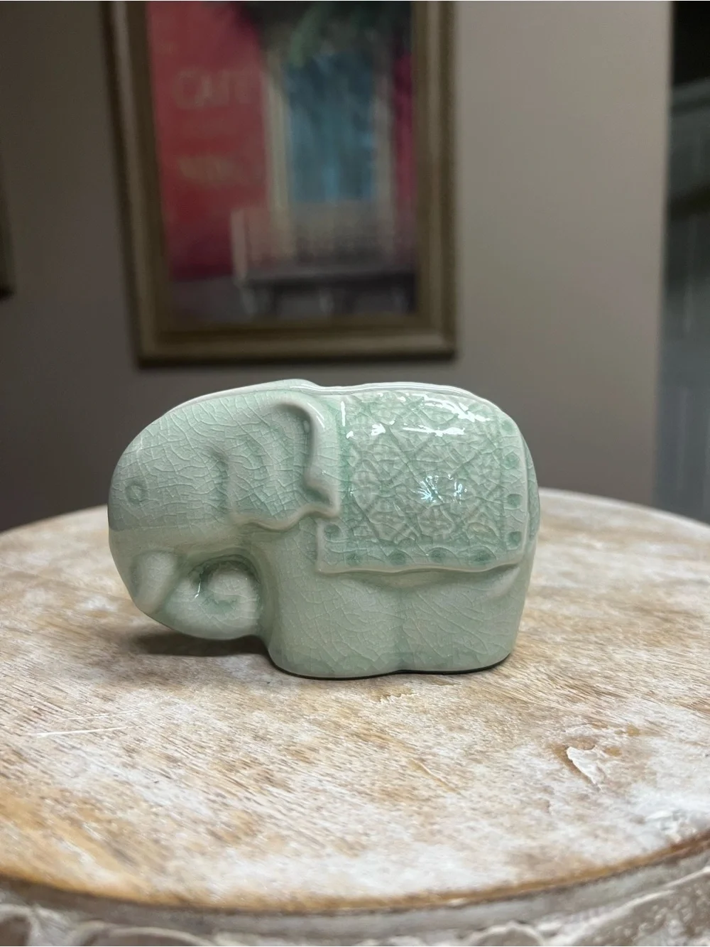 🐘Pier 1 Imports Celadon Ceramic Elephant Business Card Holder